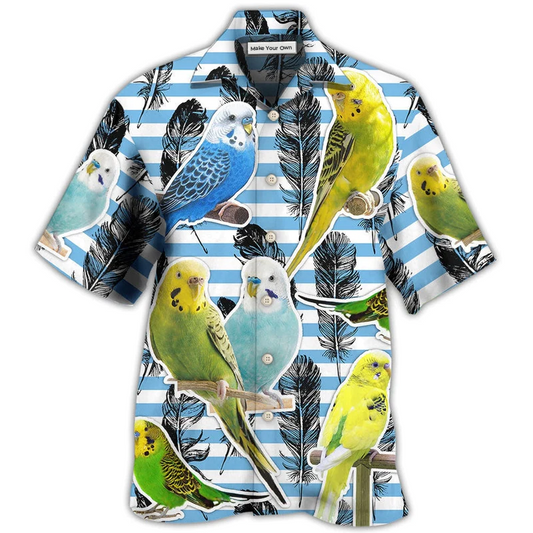 Blue White Parrot Parakeet Stripe Hawaiian Shirt For Summer Events And Casual Outdoor Wear