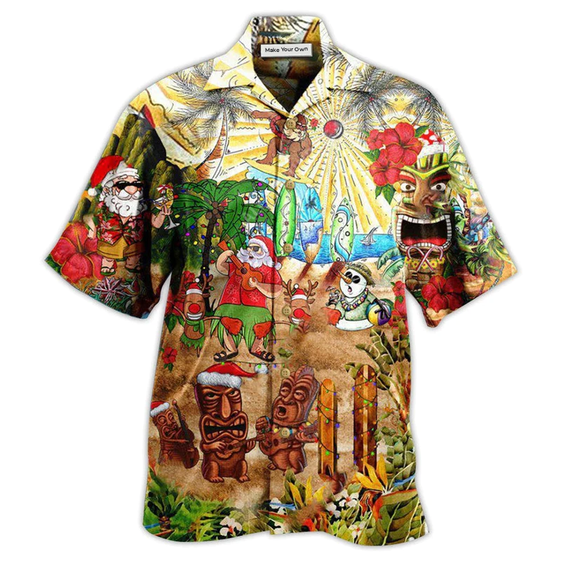 Floral Christmas Mele Kalikimaka Island Hawaiian Shirt Design Detail For Beach Days And Holiday Travel