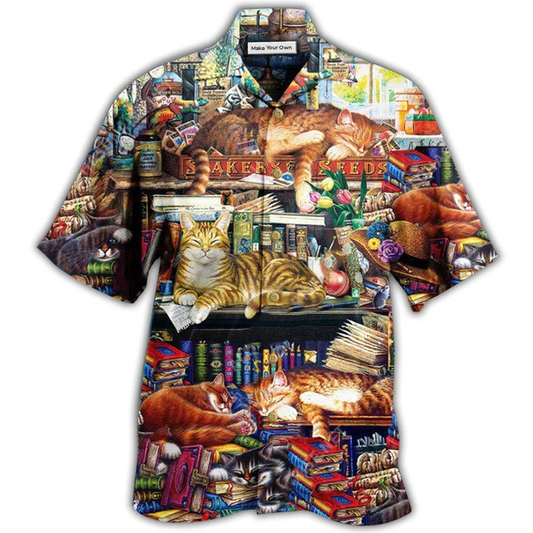 Cat Sleeping Books Happiness Good Book Hawaiian Shirt For Coastal Adventures And Warm Weather Wear