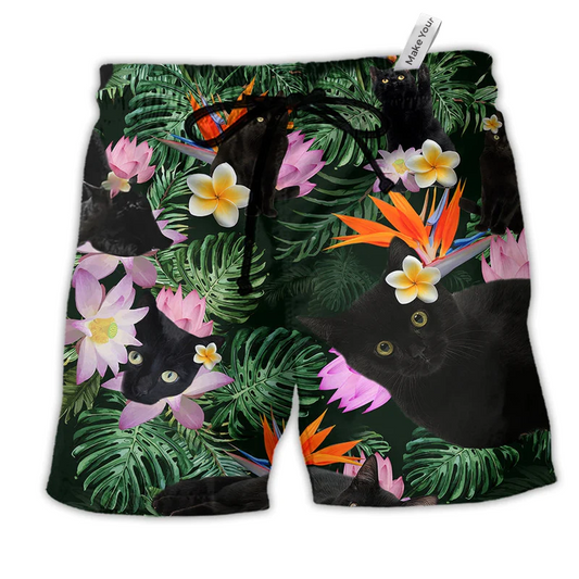 Cat Powered By Cat Hawaii Love Hawaiian Print Beach Shorts For Ocean Lover Vacation Wear