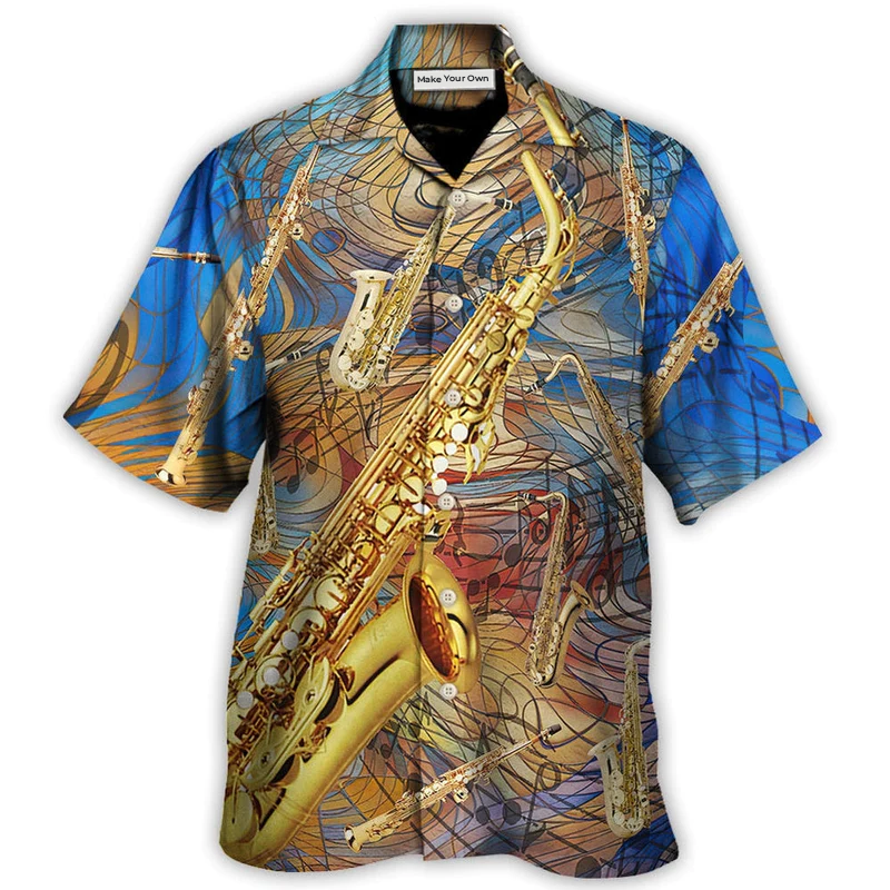 Saxophone Music Sound Hawaiian Shirt Design Detail For Sunny Adventures And Casual Wear