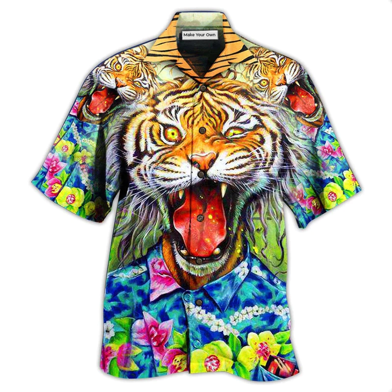 Floral Tiger Hawaiian Shirt For Beach Parties Vacation Travel And Relaxed Casual Style