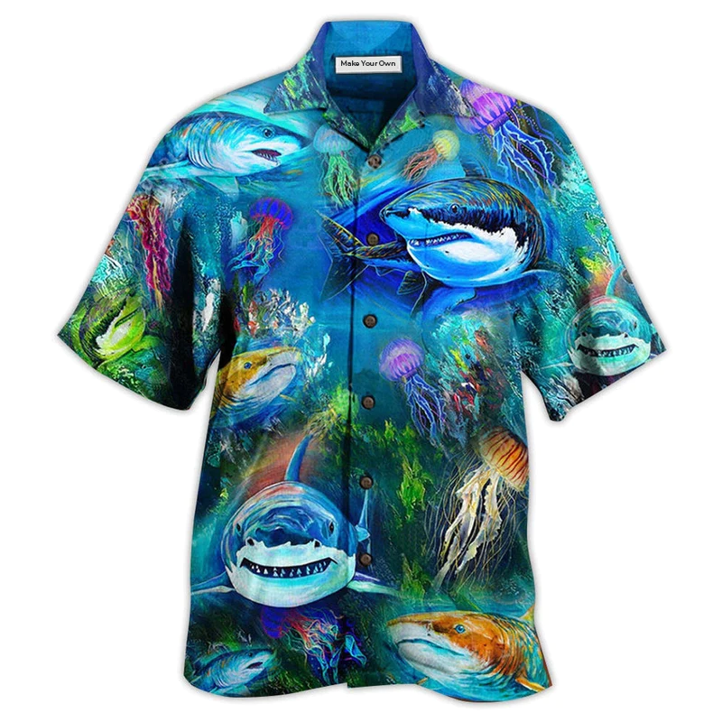 Shark Sea Awesome Hawaiian Shirt Design View For Resort Travel And Thoughtful Gifting