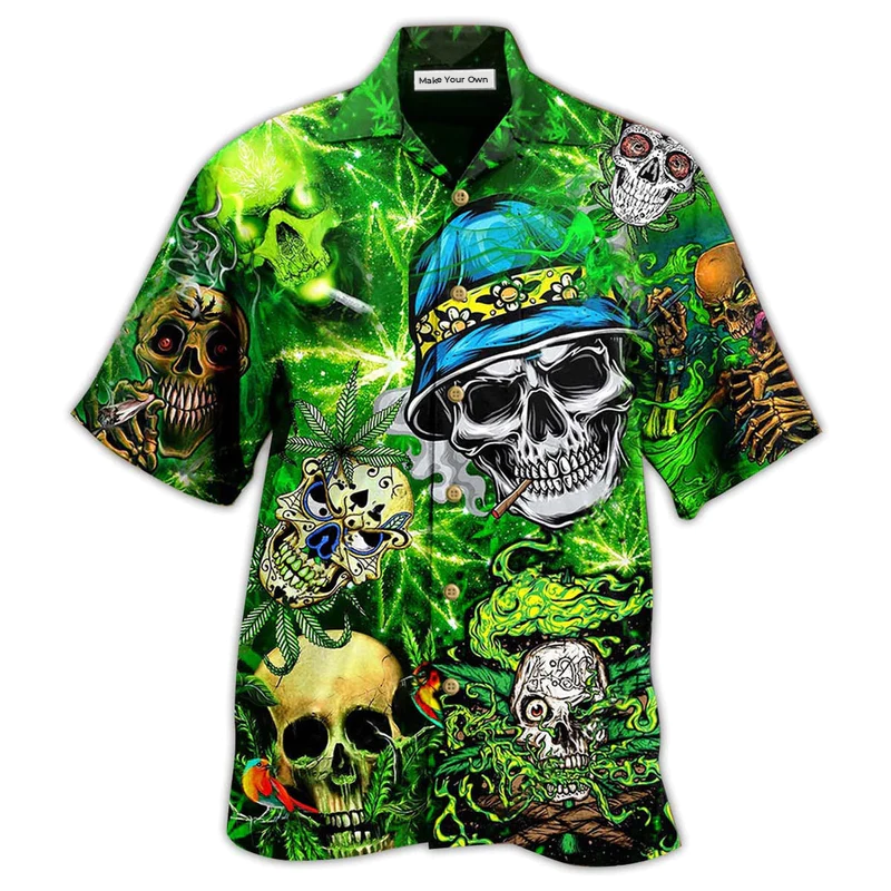 Cute Green Skull Hawaiian Shirt For Island Trips Summer Gatherings And Comfortable Daily Wear