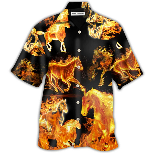 Black Horse Fire Forse Hawaiian Shirt For Summer Events And Casual Outdoor Wear