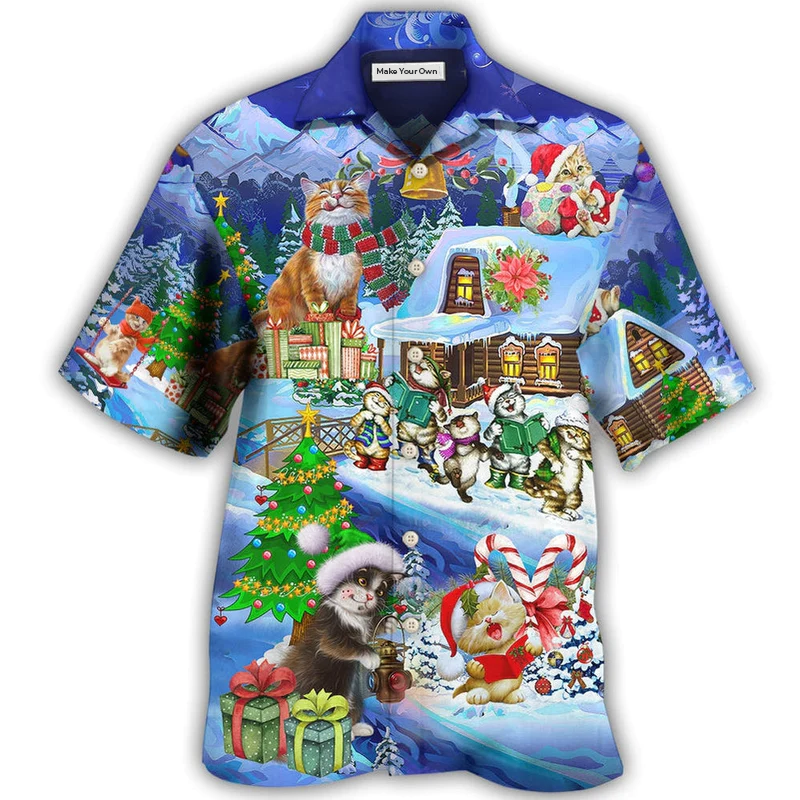 Cat Christmas Santa Gift Hawaiian Shirt For Summer Events And Casual Outdoor Wear