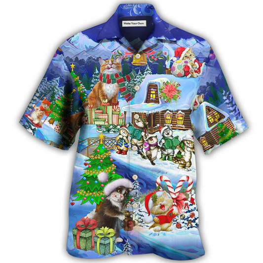 Cat Christmas Santa Gift Hawaiian Shirt For Summer Events And Casual Outdoor Wear
