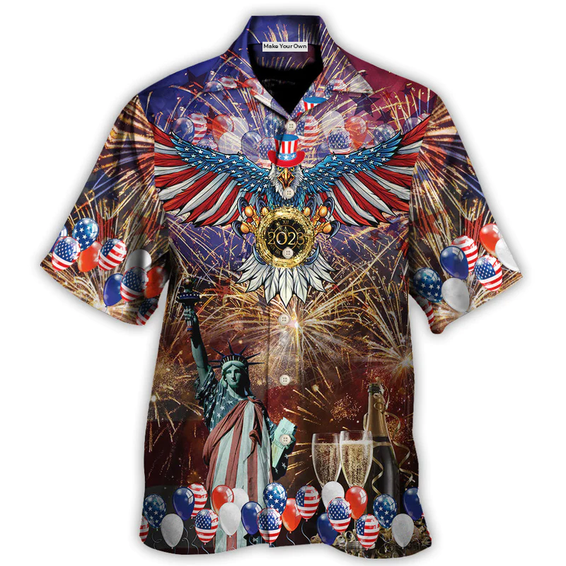 Patriotic New Year Symbols Hawaiian Shirt For Tropical Escapes Resort Wear And Outdoor Celebrations