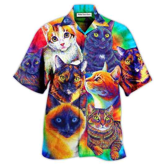 Cute Colorful Cat Hawaiian Shirt Design View For Resort Travel And Thoughtful Gifting