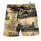 Train On The Railway Love Life Yellow Hawaiian Beach Shorts For Vehicle Lover Vacation Wear