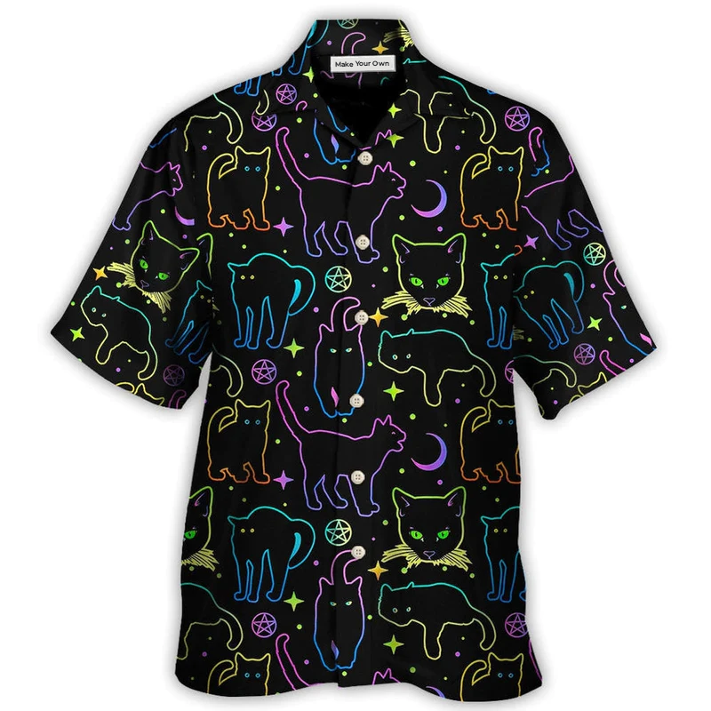 Neon Colorful Magical Cat Playing Kitten Hawaiian Shirt For Warm Weather Adventures And Everyday Comfort