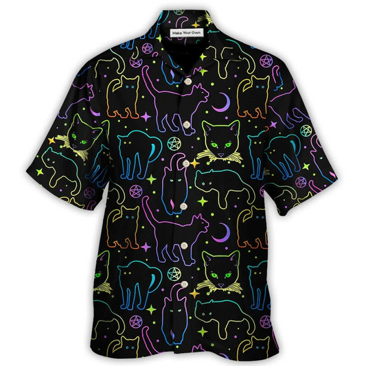 Neon Colorful Magical Cat Playing Kitten Hawaiian Shirt For Warm Weather Adventures And Everyday Comfort