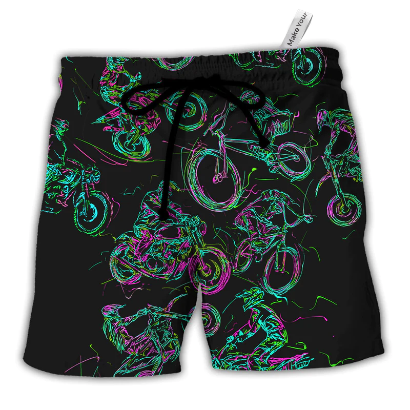 Neon Light Motorcycle Beach Shorts For Weekend Travel And Versatile Outdoor Wear