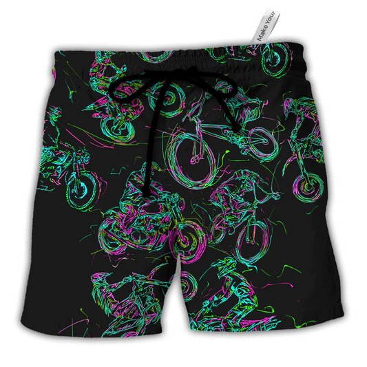 Neon Light Motorcycle Beach Shorts For Weekend Travel And Versatile Outdoor Wear