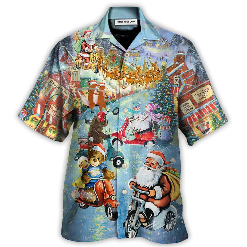 Christmas Santa Animal Driving Scooter Hawaiian Shirt For Vacation Days And Relaxed Coastal Outings
