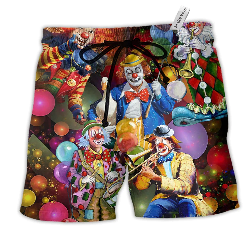 Clown And Duck Happy Everyday Funny Hawaiian Beach Shorts For Animal Lover Vacation Wear