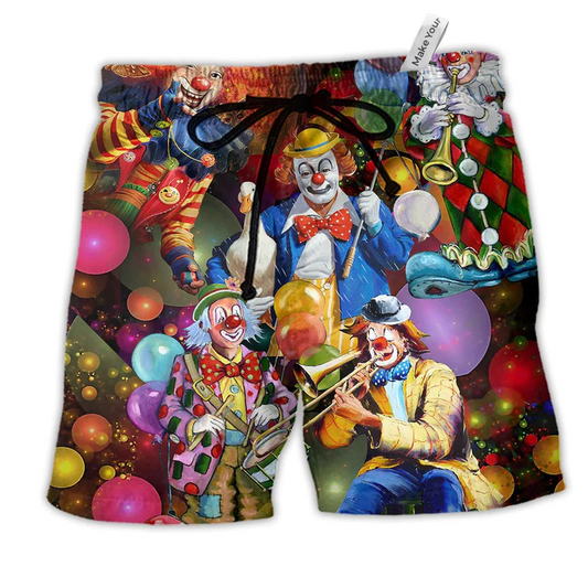 Clown And Duck Happy Everyday Funny Hawaiian Beach Shorts For Animal Lover Vacation Wear