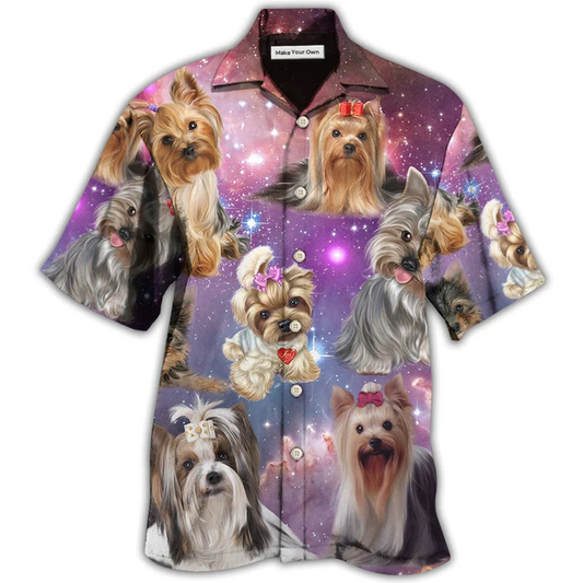 Mystical Yorkshire Terrier Galaxy Hawaiian Shirt Design View For Casual Summer Styling