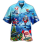 Blue Shark Santa Sea Hawaiian Shirt Pattern Detail For Summer Holidays And Outdoor Fun