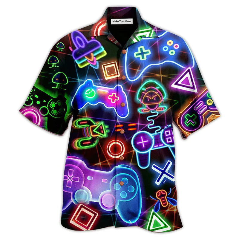 Neon Game Hawaiian Shirt For Summer Vacation And Beach Travel