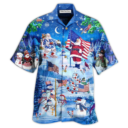 Festive American Christmas Hawaiian Shirt For Beach Parties And Weekend Getaways