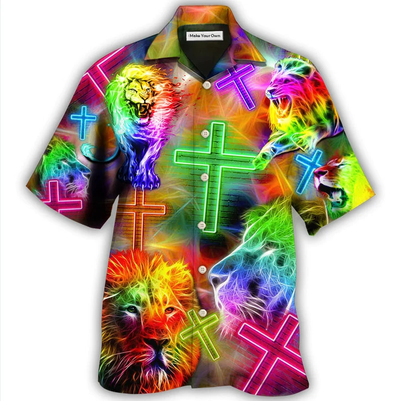 Lion Faith Hawaiian Shirt Artwork View For Weekend Travel And Beach Style