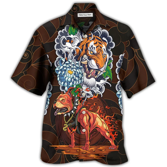Dog Pitbull Dogs Tigers Hawaiian Shirt Design Detail For Sunny Adventures And Casual Wear