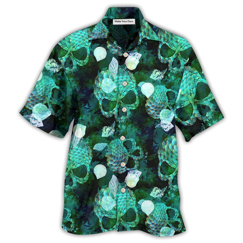 Green Skull Fish Hawaiian Shirt Pattern Detail For Summer Holidays And Outdoor Fun
