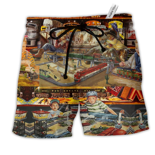 Train Toys Amazing Warm And Happy Hawaiian Print Beach Shorts For Outdoor Adventures And Comfort