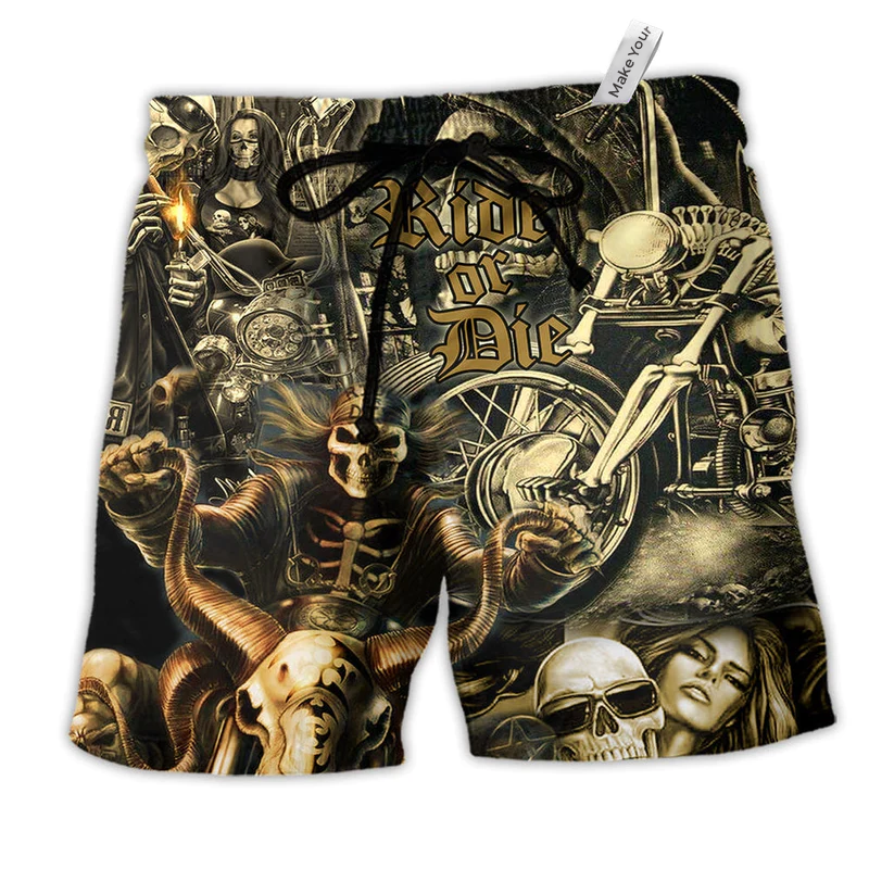 Motorcycle Love Life Mordern Hawaiian Print Beach Shorts For Road Trips And Summer Travel