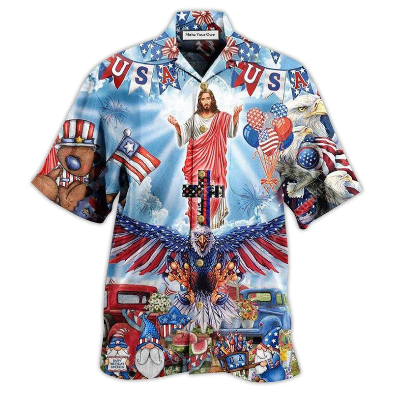 Faith American Patriotism Hawaiian Shirt Pattern View For Lightweight Everyday Style