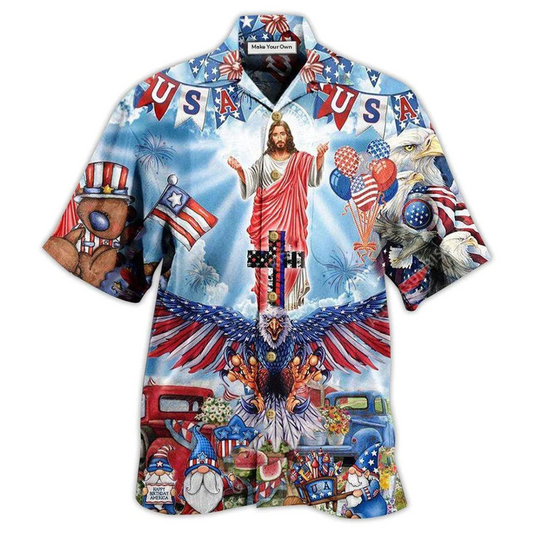 Faith American Patriotism Hawaiian Shirt Pattern View For Lightweight Everyday Style