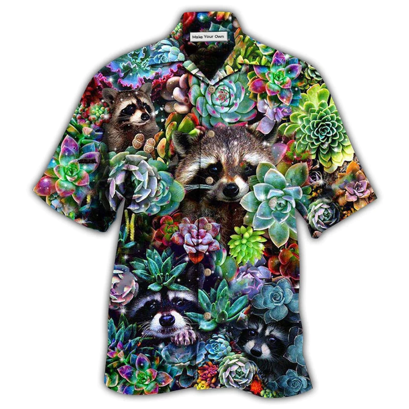Raccoon And Succulent Plant Hawaiian Shirt For Beach Getaways Resort Outings And Thoughtful Gifting