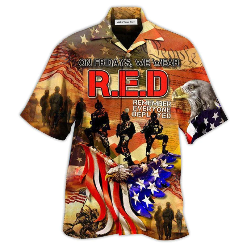 Patriotic Veteran American Heart Beats Hawaiian Shirt Pattern Detail For Vacation Travel And Daily Wear