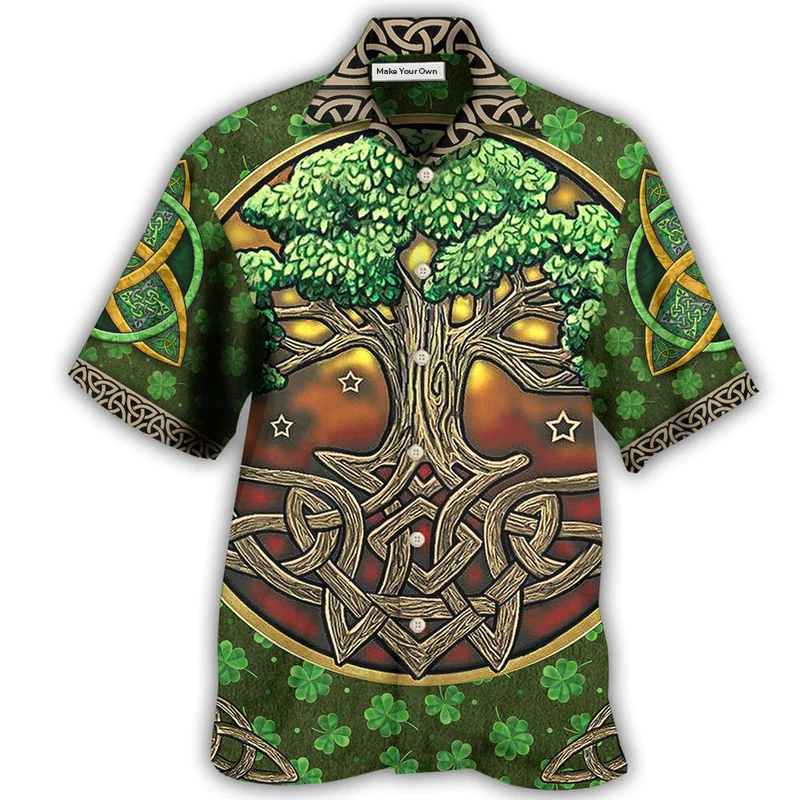 Green Irish Hawaiian Shirt Artwork Detail For Tropical Trips And Casual Outings