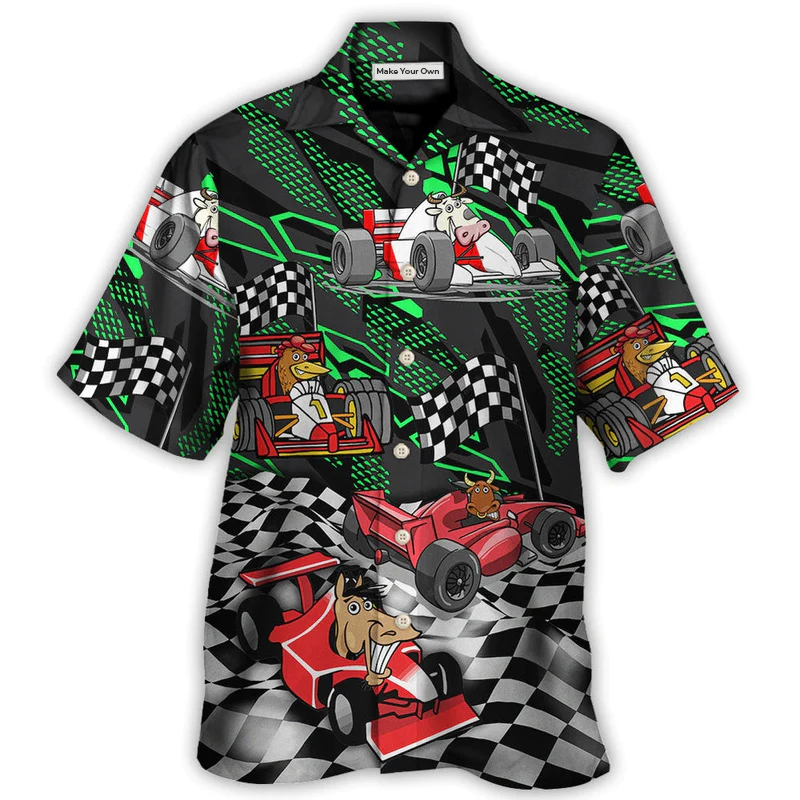 Racing Animals Car Speed Hawaiian Shirt Graphic Artwork Detail For Warm Weather Events