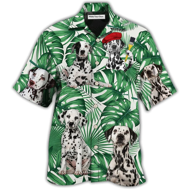 Tropical Dalmatian Hawaiian Shirt For Resort Travel Summer Outings And Casual Gatherings