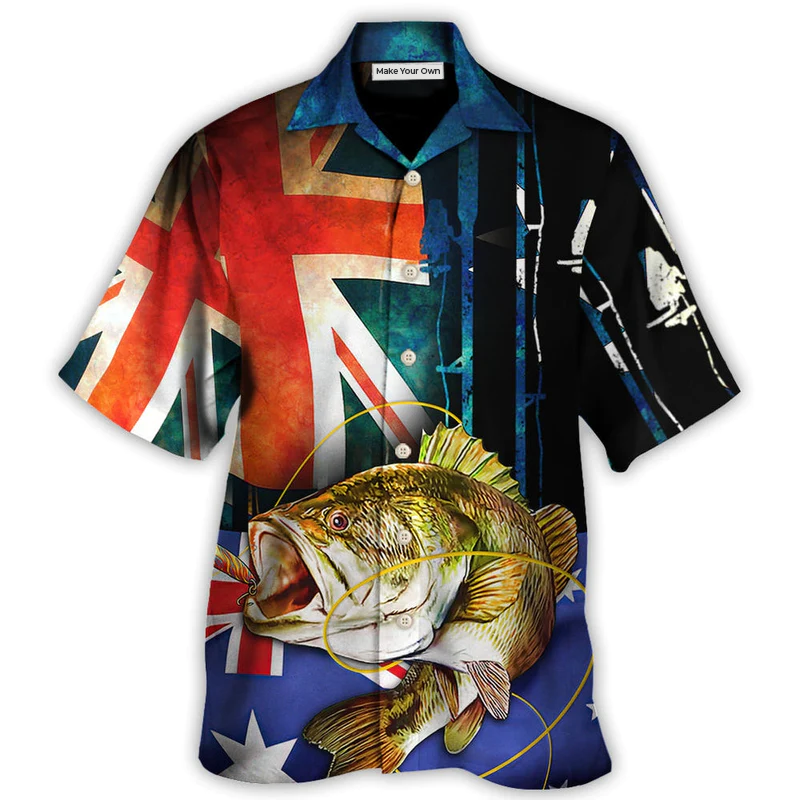 Vintage Fishing Flag Hawaiian Shirt Detailed Pattern View For Resort Wear
