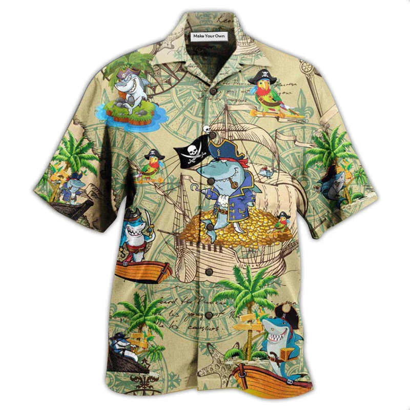 Shark Amazing Nautical Pirate Hawaiian Shirt For Resort Getaways And Comfortable Summer Activities