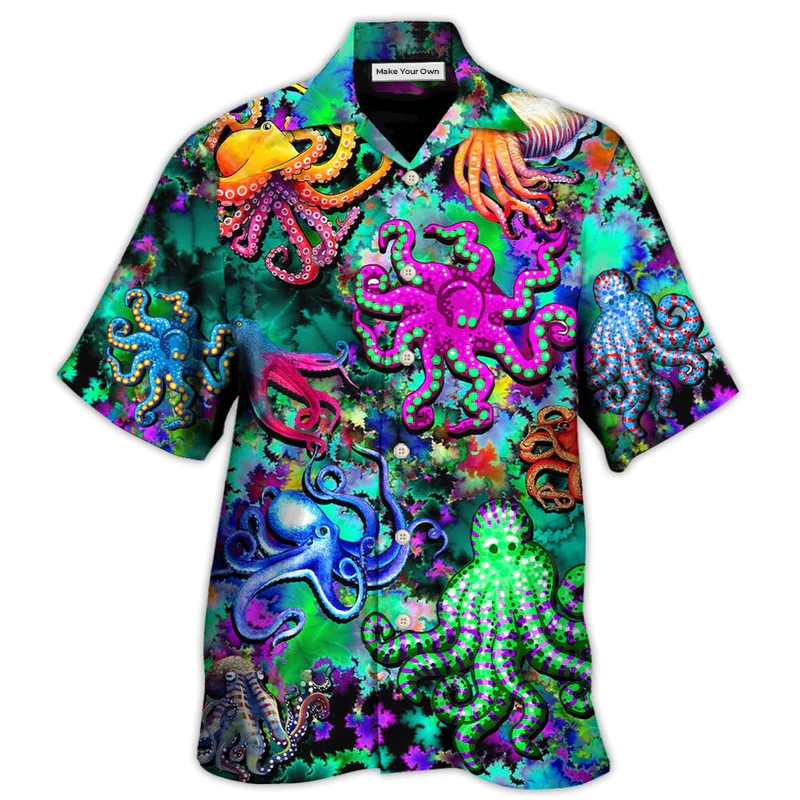 Colorful Octopus Light Hawaiian Shirt For Beach Parties And Weekend Getaways