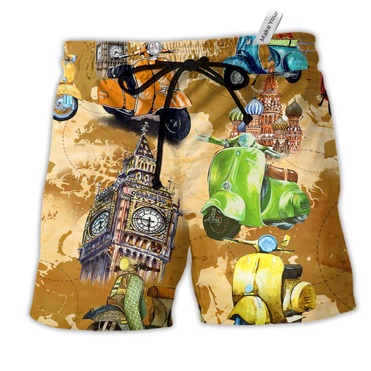 Scooter Life Is Short And The World Is Wide Beach Shorts For Racing Fans And Beach Days