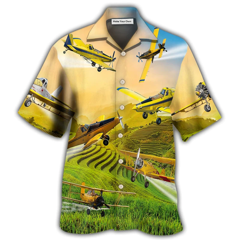 Crop Duster Plane Hawaiian Shirt For Tropical Parties Vacation Travel And Casual Summer Style