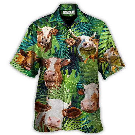 Tropical Funny Cow Face Humor Cattle Hawaiian Shirt Resort Outfit View For Beach Days