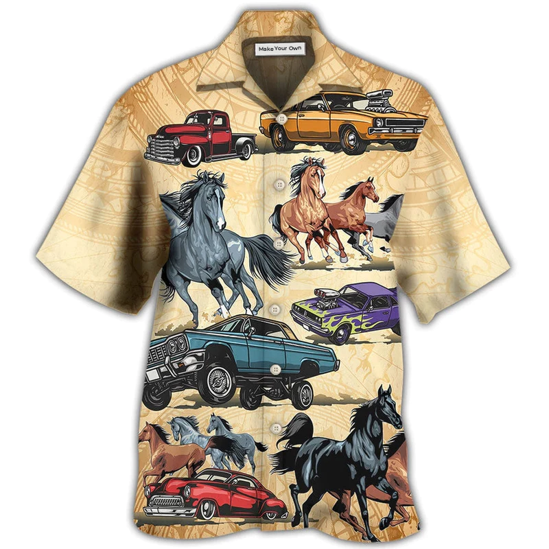 Horse Muscle Car Hawaiian Shirt For Vacation Days And Relaxed Coastal Outings