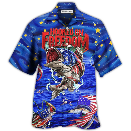 Blue Fishing Hooked Freedom Night Hawaiian Shirt For Warm Weather Adventures And Everyday Comfort