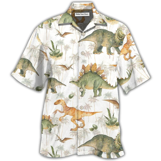 Tropical Dinosaur Strong Big Hawaiian Shirt Pattern Detail For Vacation Travel And Daily Wear