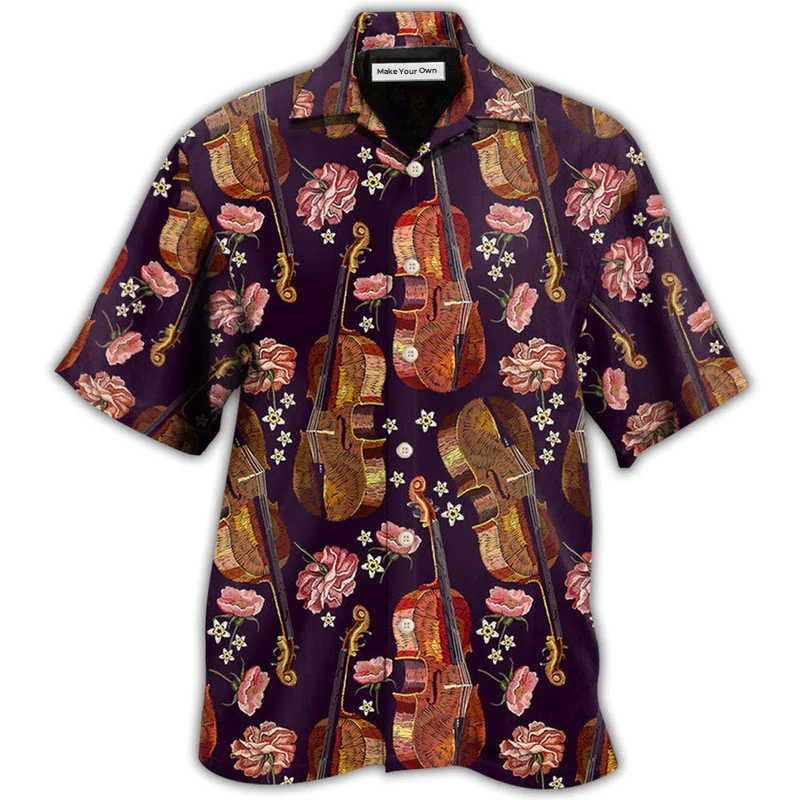 Floral Classic Violin Music Hawaiian Shirt Pattern View For Lightweight Everyday Style