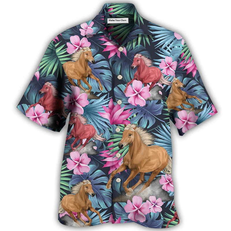 Tropical Horse Summer Vibes Hawaiian Shirt Pattern Detail For Summer Holidays And Outdoor Fun