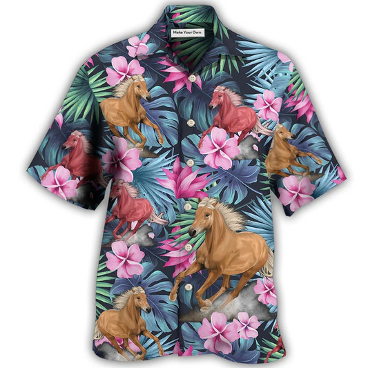 Tropical Horse Summer Vibes Hawaiian Shirt Pattern Detail For Summer Holidays And Outdoor Fun