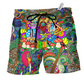 Hippie Peace Colorful Music Guitar Beach Shorts For Weekend Travel And Relaxed Casual Wear